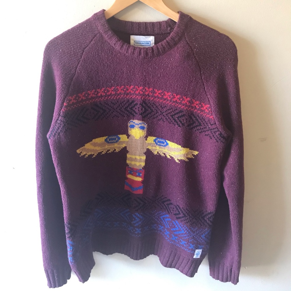 Character Hero Speckled Totem Pole Men’s Burgundy Knit Crew Sweater
